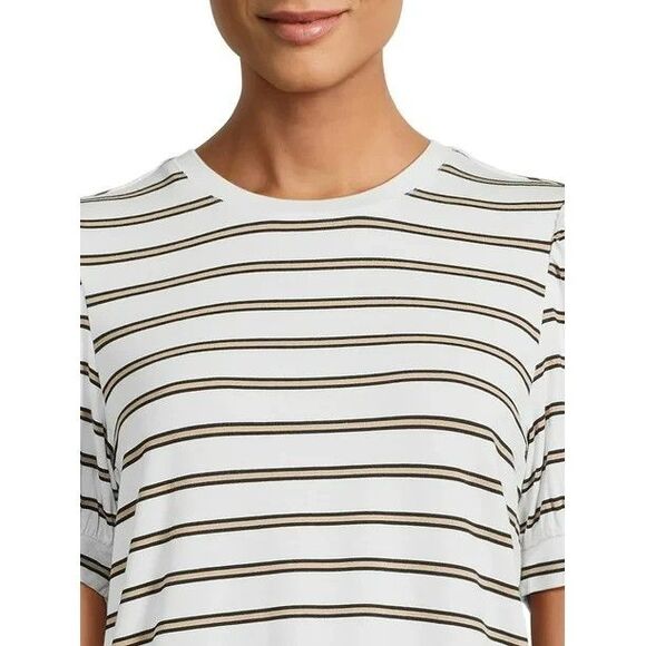 Time and Tru Women's Puff Sleeve Jersey Knit Top Striped Size XXL Rayon Spandex - Picture 3 of 10